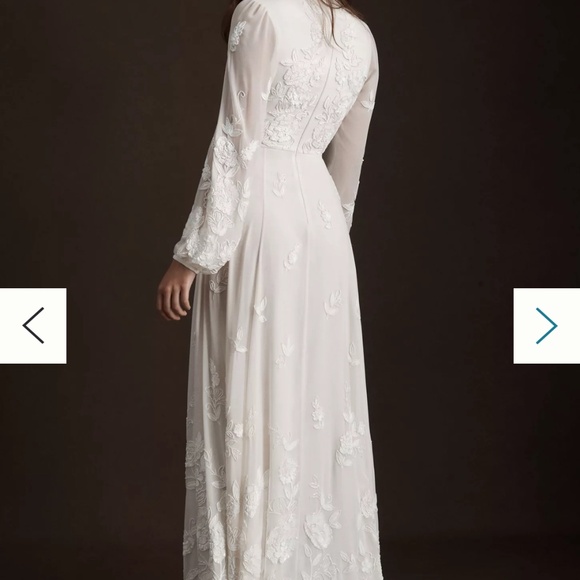 BHLDN Nassau Long-Sleeve Deep-V Embroidered Side-Slit Wedding Gown - Picture 3 of 5
